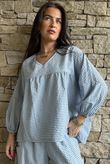 Arbi Gingham Peasant Smock Blouse Denim